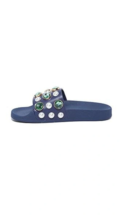 Shop Tory Burch Vail Slides In Navy Sea
