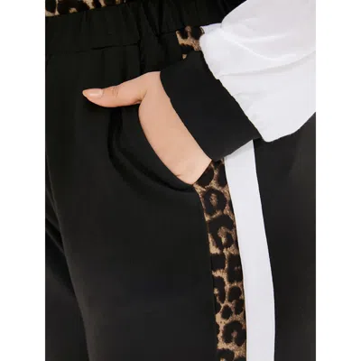 Bloomchic Leopard Patchwork Contrast Pants In Black