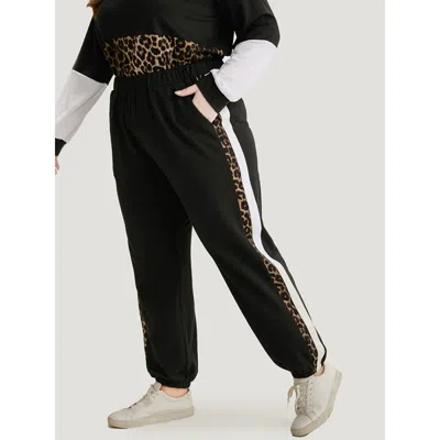 Bloomchic Leopard Patchwork Contrast Pants In Black