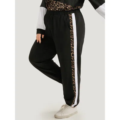 Bloomchic Leopard Patchwork Contrast Pants In Black