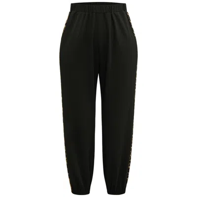 Bloomchic Leopard Patchwork Contrast Pants In Black