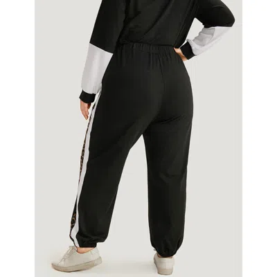 Bloomchic Leopard Patchwork Contrast Pants In Black