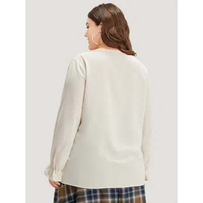 Bloomchic Plain Ties Ruffle Trim Woven Top In White