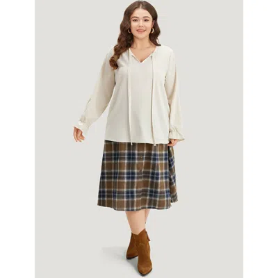 Bloomchic Plain Ties Ruffle Trim Woven Top In White