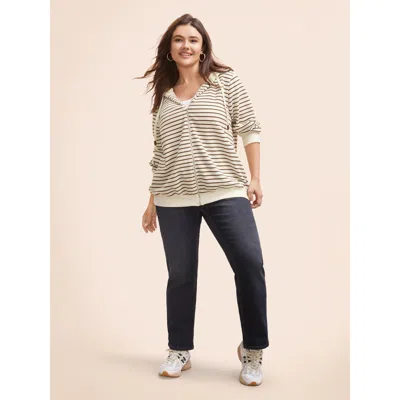 Bloomchic Striped Patchwork Texture Hooded Sweatshirt In Sand