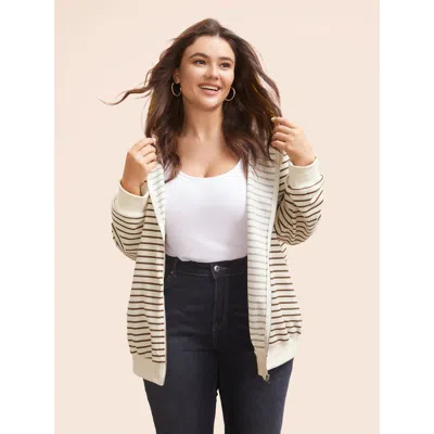 Bloomchic Striped Patchwork Texture Hooded Sweatshirt In Sand