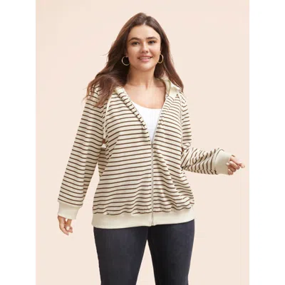 Bloomchic Striped Patchwork Texture Hooded Sweatshirt In Sand