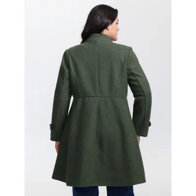 Bloomchic Women's Plus Size Double Button Pocket Solid Coat Darkgreen Button A-line 10/m In Green