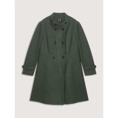 Bloomchic Women's Plus Size Double Button Pocket Solid Coat Darkgreen Button A-line 10/m In Green