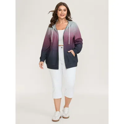 Bloomchic Ombre Gradient Zipper Front Jacket In Multi