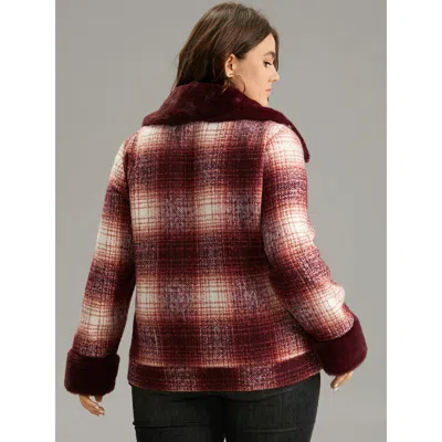 Bloomchic Women's Plus Size Plaid Patchwork Button Through Fuzzy Trim Jacket Multicolor Lined 10/m In Multi