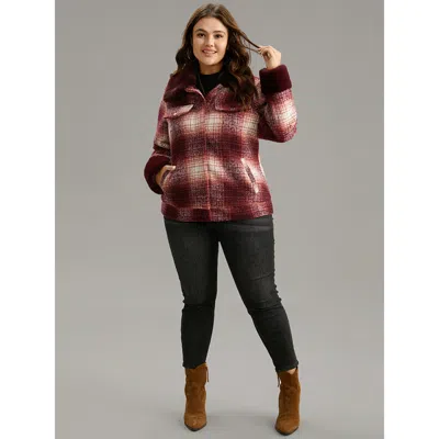 Bloomchic Women's Plus Size Plaid Patchwork Button Through Fuzzy Trim Jacket Multicolor Lined 10/m In Multi