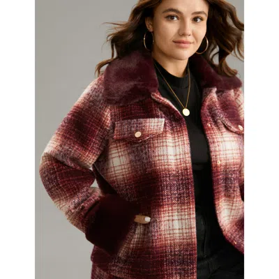 Bloomchic Women's Plus Size Plaid Patchwork Button Through Fuzzy Trim Jacket Multicolor Lined 10/m In Multi