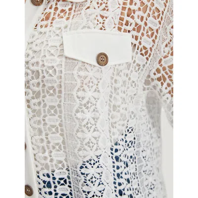 Bloomchic Women's Plus Size Plain Cut Out Lace Patchwork Button Through Jacket White Patchwork 10/m In White