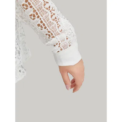 Bloomchic Women's Plus Size Plain Cut Out Lace Patchwork Button Through Jacket White Patchwork 10/m In White