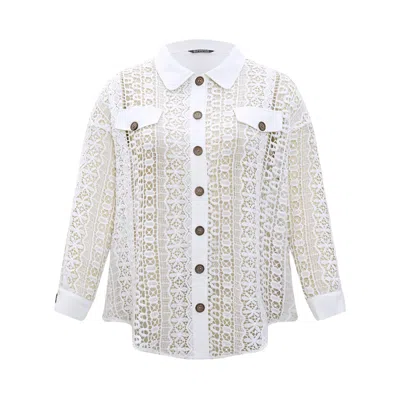 Bloomchic Women's Plus Size Plain Cut Out Lace Patchwork Button Through Jacket White Patchwork 10/m In White