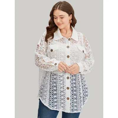 Bloomchic Women's Plus Size Plain Cut Out Lace Patchwork Button Through Jacket White Patchwork 10/m In White