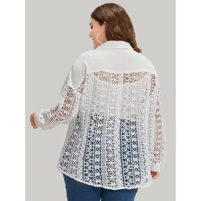 Bloomchic Women's Plus Size Plain Cut Out Lace Patchwork Button Through Jacket White Patchwork 10/m In White