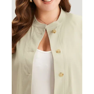 Bloomchic Women's Plus Size Solid Stand Collar Drawstring Flap Pocket Jacket Ivory Plain 10/m In White