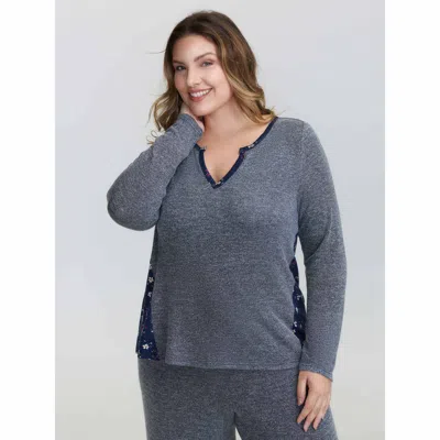 Bloomchic Women's Plus Size Floral Patchwork Drawstring Co-ord Lounge Set Darkblue Else Long Sleeve Patchwork  In Blue