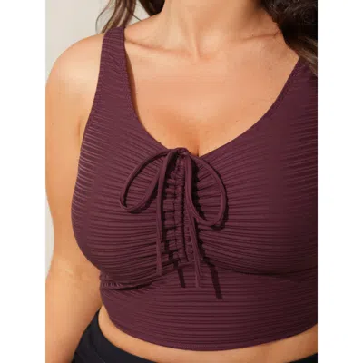Bloomchic Women's Plus Size Adjustable Drawstring Scoop Neck Swim Top Deepred Solid Sleeveless Ruched Adaptive In Red