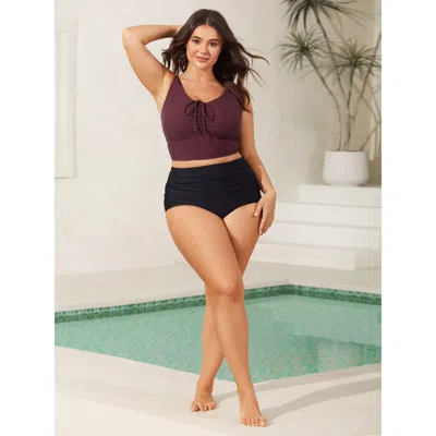 Bloomchic Women's Plus Size Adjustable Drawstring Scoop Neck Swim Top Deepred Solid Sleeveless Ruched Adaptive In Red