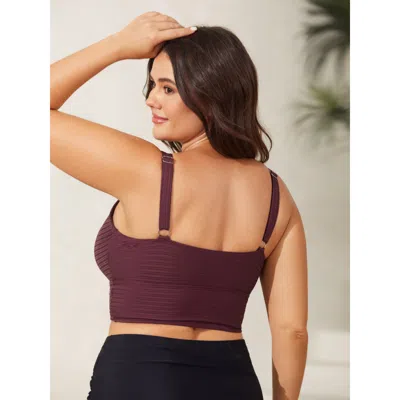 Bloomchic Women's Plus Size Adjustable Drawstring Scoop Neck Swim Top Deepred Solid Sleeveless Ruched Adaptive In Red