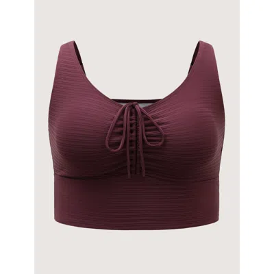 Bloomchic Women's Plus Size Adjustable Drawstring Scoop Neck Swim Top Deepred Solid Sleeveless Ruched Adaptive In Red