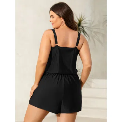 Bloomchic Women's Plus Size Plain Pockets Adjustable One-piece Swimsuit Black Solid Non Bust Support 22-24/3x In Black