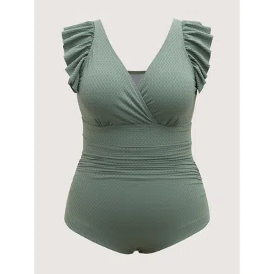 Bloomchic Women's Plus Size Textured Ruffled Solid One-piece Swimsuit Greenbean Solid Ruffles Bust Support 30/