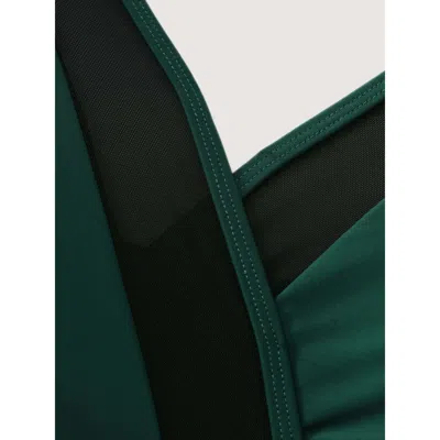Bloomchic Women's Plus Size Drawstring Side Surplice Neck Adjustable One-piece Swimsuit Darkgreen Solid Ruched In Green