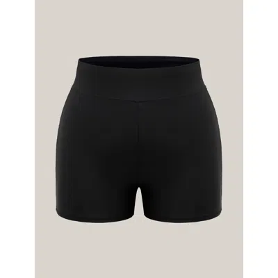 Bloomchic Women's Plus Size Sculpting Pockets Solid Swim Shorts Black Solid Short Patchwork Elastic Waist 28/5 In Black