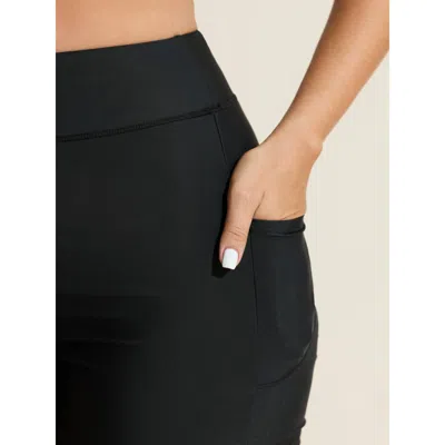 Bloomchic Women's Plus Size Sculpting Pockets Solid Swim Shorts Black Solid Short Patchwork Elastic Waist 28/5 In Black