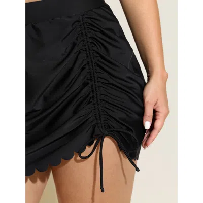 Bloomchic Women's Plus Size Adjustable Coverage Side Drawstring Swim Bottoms Black Solid Cropped Lace-up Elast In Black