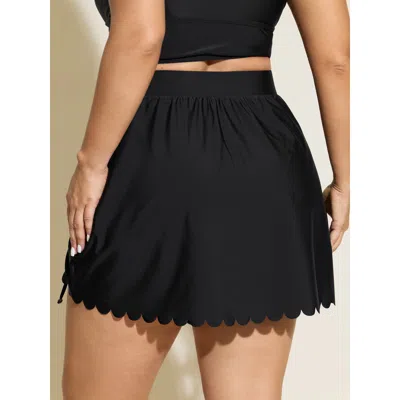 Bloomchic Women's Plus Size Adjustable Coverage Side Drawstring Swim Bottoms Black Solid Cropped Lace-up Elast In Black