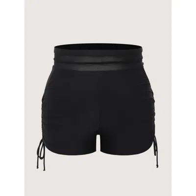 Bloomchic Women's Plus Size Adjustable Side Drawstring Ruched Pockets Swim Bottoms Black Solid Cropped Patchwo In Black