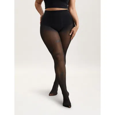 Bloomchic Sheer Leaf Pattern Silk Tights In Black