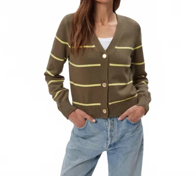 Michael Stars Tracey Striped Button Down Cardigan In Caper Buttercup Stripe In Green