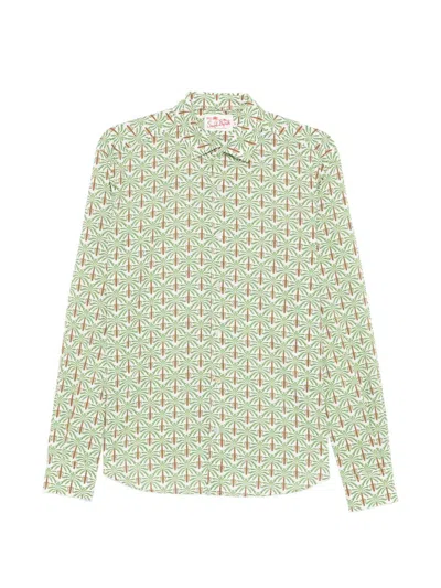Mc2 Saint Barth Long-sleeve Button-up Shirt With Palm Tree Pattern In Green