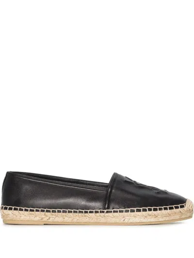 Saint Laurent Logo Leather Espadrilles Flat Shoes Black In Black