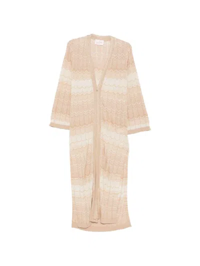 Mc2 Saint Barth Chevron Knit Open-front Cardigan With Gradient Pattern In Neutral