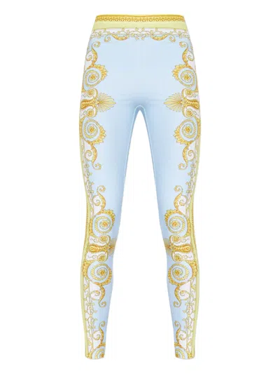 Versace Light Blue Baroque Pattern Work-out Leggings In Blue