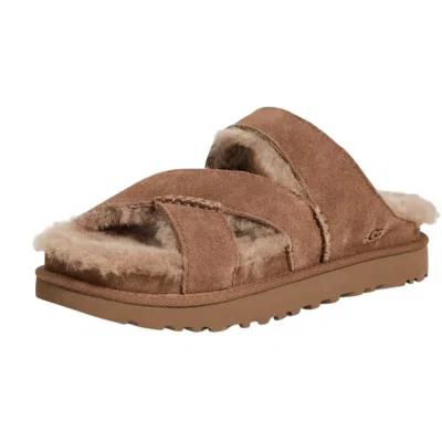 Ugg Chestnut Suede Greenport Cross Strap Sandals In Brown