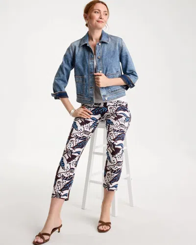 Chico's Forest Print Brigitte Slim Pull-on Crop Pants In Blue