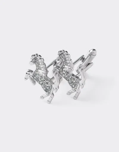 Ferrari Prancing Horse Rhinestone Cufflinks In Silver
