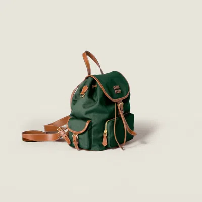 Miu Miu Canvas And Leather Backpack In Green