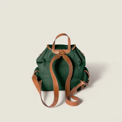 Miu Miu Canvas And Leather Backpack In Green