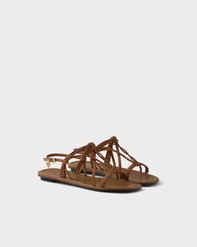 Prada Flat Leather Sandals In Brown