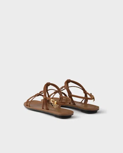 Prada Flat Leather Sandals In Brown