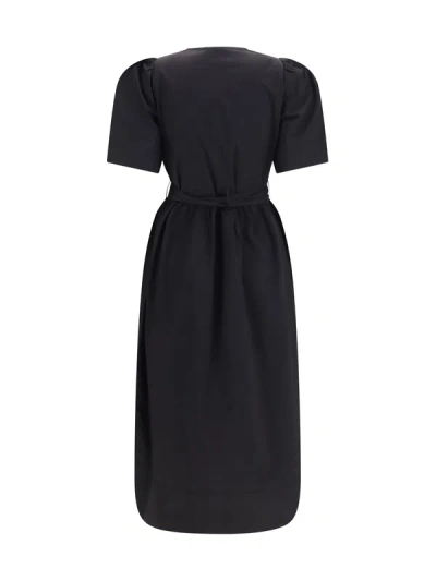 Ganni Belted Bow-embellished Stretch-cotton Poplin Midi Dress In Black